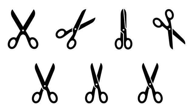 Scissors vector silhouette set with black flat icons of open and closed cutting tools for tailoring craft barber and office