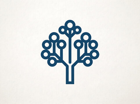 Blue digital network tree logo icon on light textured background representing technology and structure
