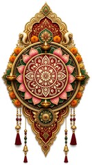 Fototapeta premium Sacred Lotus Mandala Medallion Diya Lamp Hanging Tassel Vertical Printable Greeting Card Invitation Poster Template