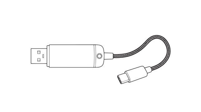 USB Type-C adapter vector illustration, universal USB-A to USB-C converter cable, digital hardware connection dongle for data transfer