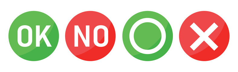 Obraz premium Colorful Status Control Icons PNG, OK No and Cancel Symbols for Confirmation and Interface Actions Isolated on Transparent Background