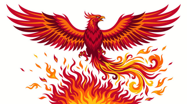 Majestic Phoenix Rising from Flames Mythical Bird.