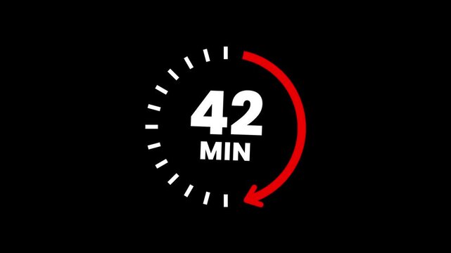 Countdown timer icons for 42 minutes in circular arrow animation. circle arrow refresh icon with 42 min timer icon animation. Timer 42 minutes countdown clock with circular arrow. 4k video