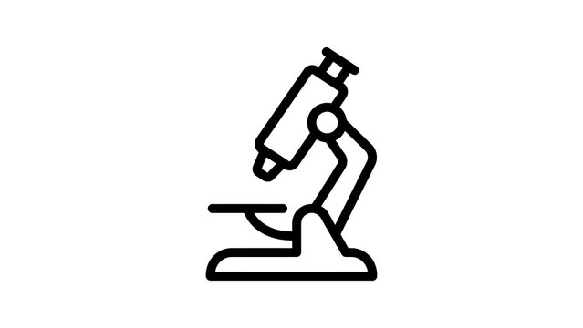 Microscope linear icon features black outline for scientific research.