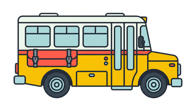 Flat Vector Illustration of a Classic Yellow School Bus Designed for Educational Transport and Child Safety Concepts