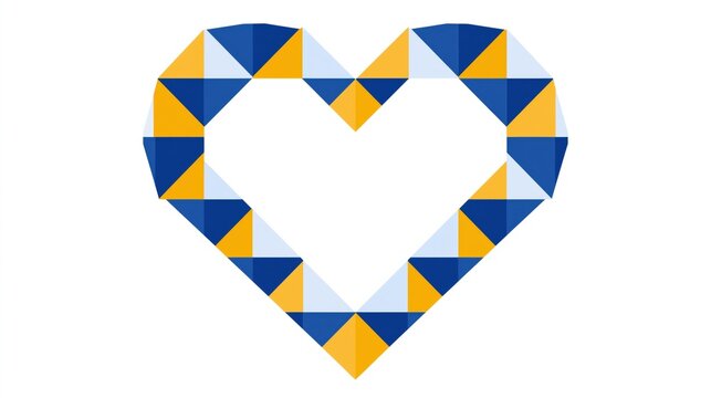 A geometric heart shape composed of various blue and orange triangle segments creates a colorful pattern that represents unity and love in a creative manner for many different artistic projects
