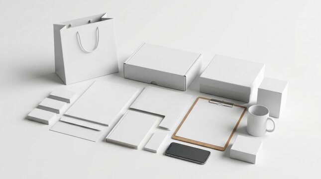 Blank White Branding Elements Mockup for Corporate Identity Presentation.