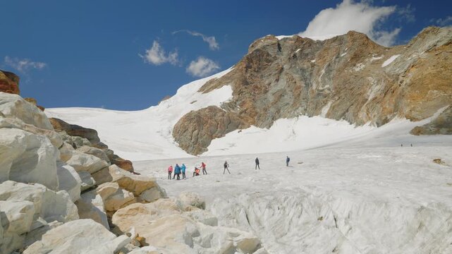 Monte Rosa glacier crevasse rescue practise in Italian alps