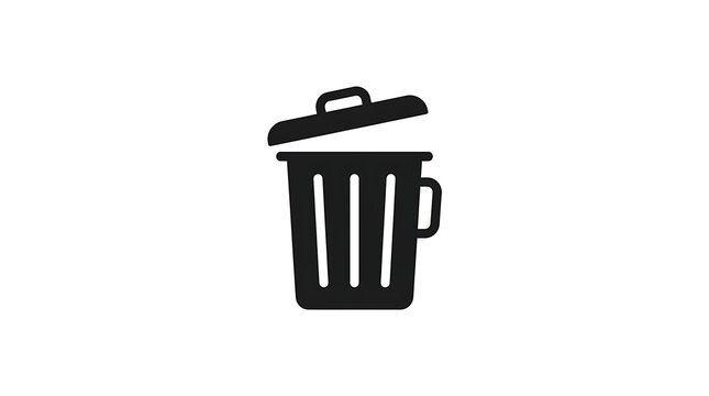 Simple black trash bin icon with lid open