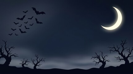 Fototapeta premium Flock of bats flying in the dark night sky with a crescent moon