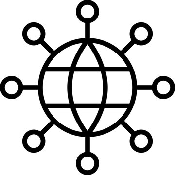Global Network Globe Icon PNG, Connected World Symbol Representing International Communication, Internet and Digital Connectivity Isolated on Transparent Background