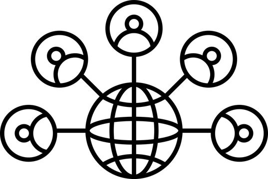 People Globe Network Icon PNG, Connected Community and World Symbol Representing Global Social Communication and International Connections Isolated on Transparent Background