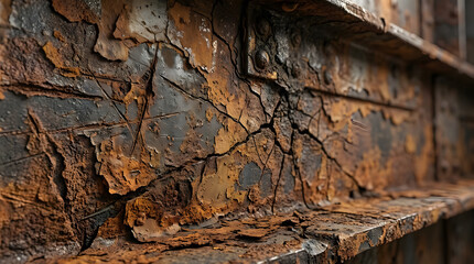 Fototapeta premium Macro view of peeling rust on weathered metal