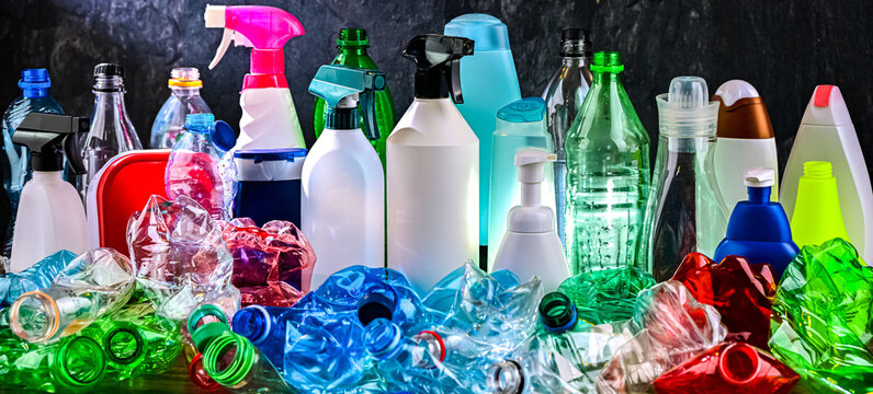 Plastic containers. Recyclable plastic waste