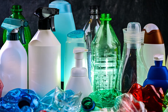 Plastic containers. Recyclable plastic waste