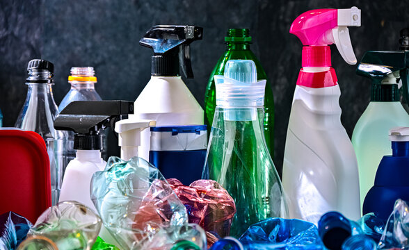 Plastic containers. Recyclable plastic waste