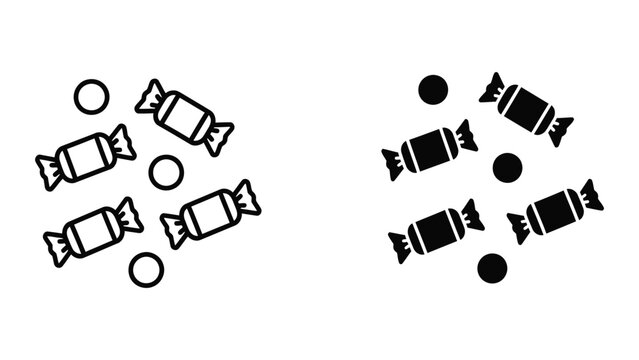 Candy collection vector icons in outline and solid black style for sweet shop design