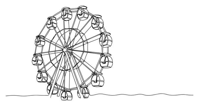 Ferris Wheel in Amusement Park Continuous Line Art Carnival Observation Wheel Minimalist Vector Illustration for Leisure and Entertainment Design