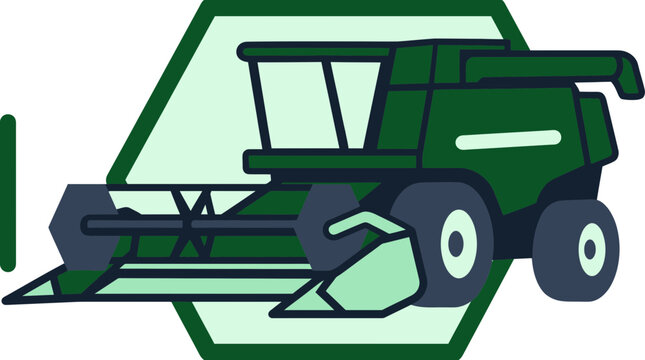 Green combine harvester icon, isolated on white