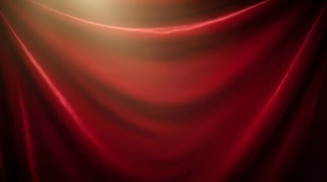 Red velvet stage curtain background with soft dramatic spotlight lighting