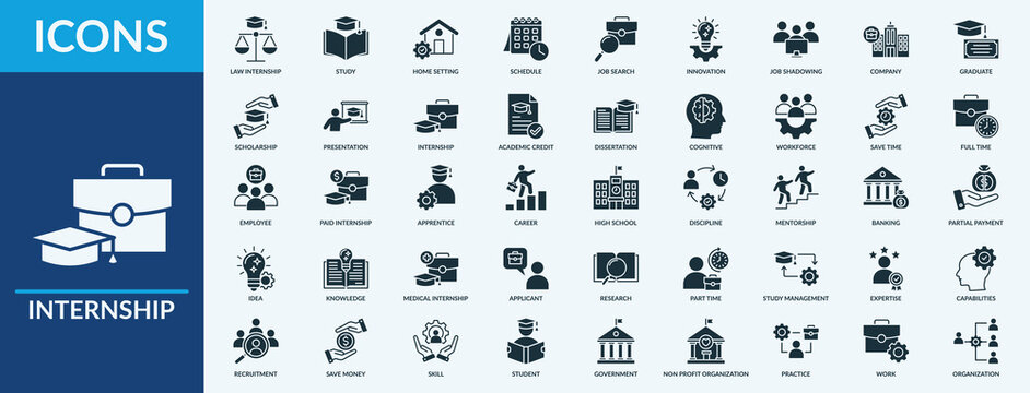 Internship icon set. Editable line glyph icons. Vector illustration