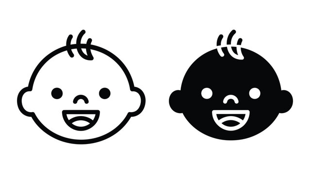 Happy baby face head silhouette icon set in flat vector style isolated on white