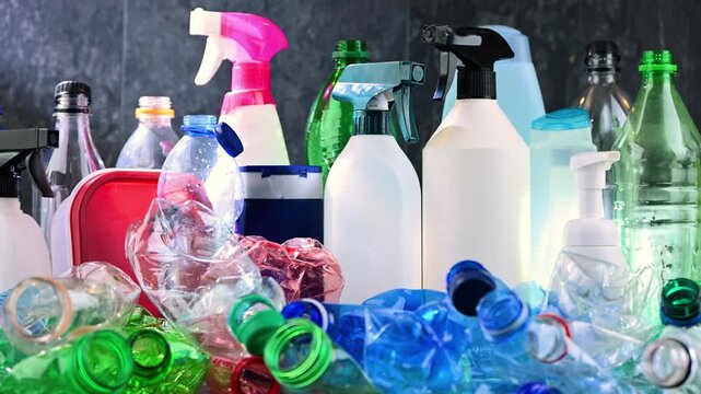 Plastic containers. Recyclable plastic waste