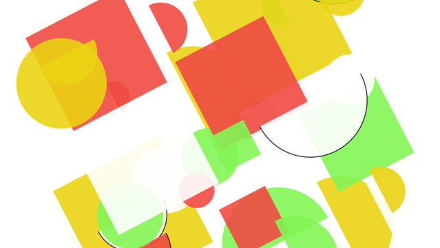 Dynamic digital artwork with layered circles and rectangles in bright primary colors for creative projects