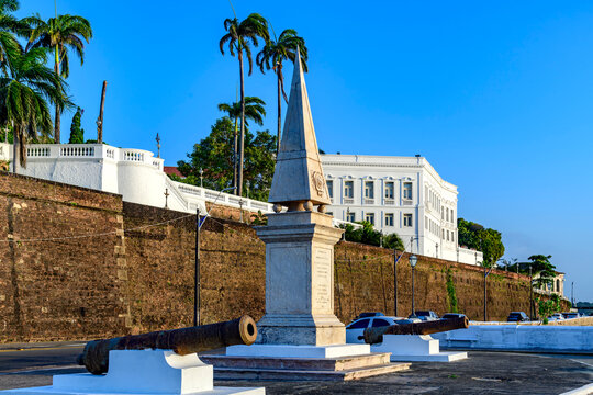 Seaside buildings and monuments in the historic center of Sao Luis in the state of Maranhao.