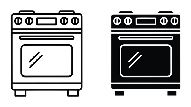 Kitchen stove oven vector icon outline and solid fill