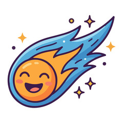 Cute Smiling Cartoon Comet Meteorite with Blue Fire Tail and Stars © core desain