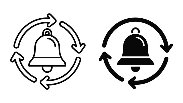 Notification bell icon with circular loading arrows vector set for web interface