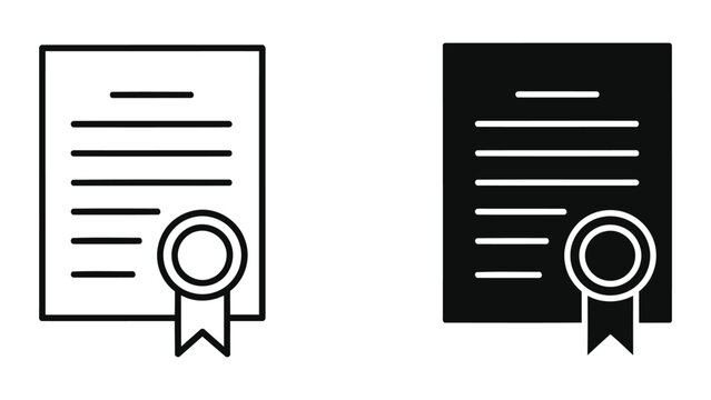 Academic certificate document with wax seal icon set isolated on transparent background