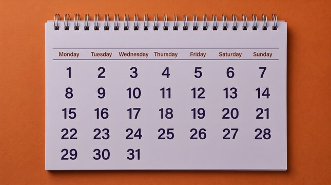 Minimalist monthly calendar page displaying current month.
