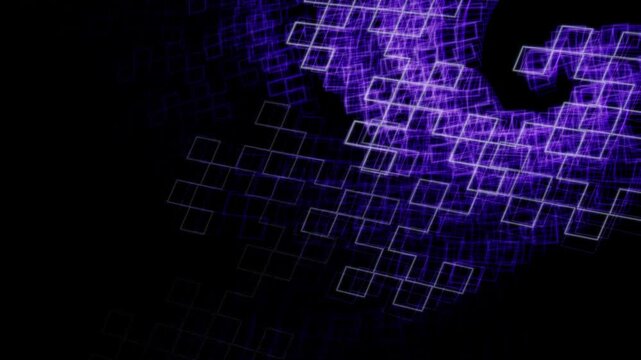 Violet wireframe squares folding along a glowing fractal ribbon