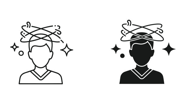 Confused dizzy person with spinning stars vector icon