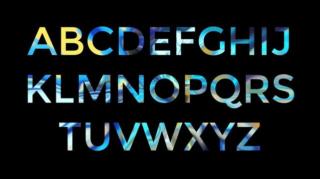 blue abstract alphabet A-Z set on black background