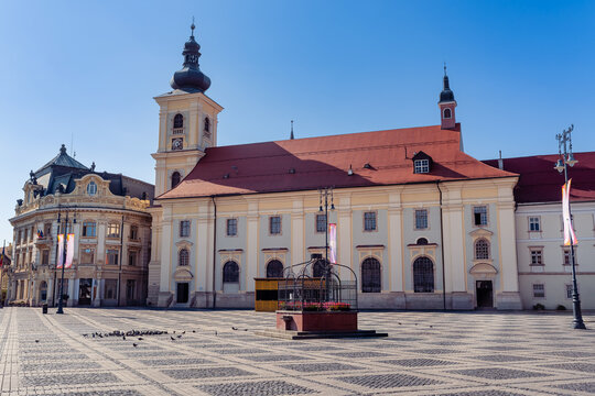 Holy Trinity Roman Catholic Church on Piata Mare in Sibiu, Transylvania, Romania