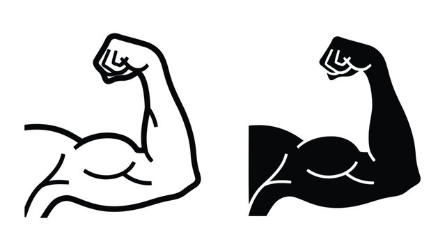 Flexing bicep arm vector icon outline and solid