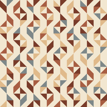 Neutral brown Bright bold vibrant abstract geometric quilt seamless vector pattern, color block technology, geometric colorful patchwork background.