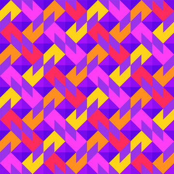 Fuchsia pink Bright bold vibrant abstract geometric quilt seamless vector pattern, color block technology, geometric colorful patchwork background.