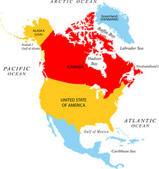 North America Map PNG, Colorful Geographic Regional Map Isolated on Transparent Background for Geography and Cartography Design © Abul