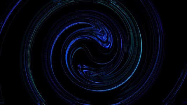 Abstract blue fluid swirl vortex technology background. Futuristic glowing dark blue twirl wave motion loop. Cyber blue whirlpool backdrop.