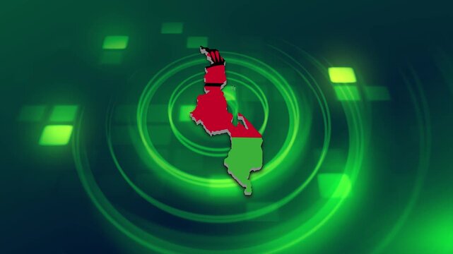 Malawi Flag on its Country Map, 3D Map Flag Opener Suitable for Politics, Elections, Travel, News and Sports Events and Presentations