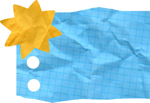 Blue Crumpled Graph Paper Note with Yellow Star Sticker Paper Craft Collage Texture for Education and Creative Back to School Designs