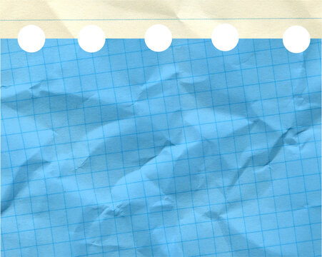 Blue Crumpled Grid Paper Background with Spiral Notebook Holes and Creased Texture for Creative Design and Education Theme