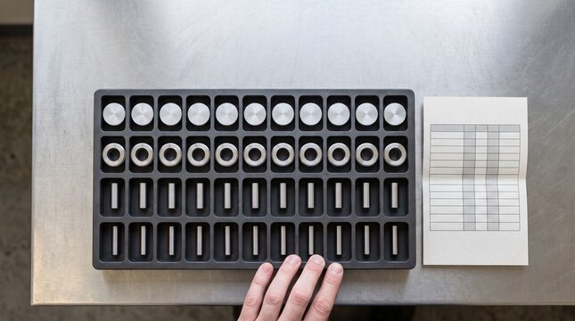 Top view of organized components for quality review