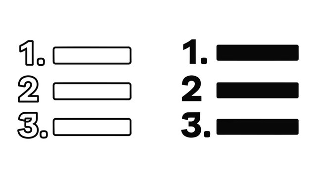 Numbered list bullet point icons with outlined and solid black graphic design elements