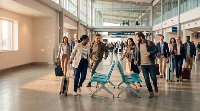 Travelers circle scarce terminal seats in overbooking rush