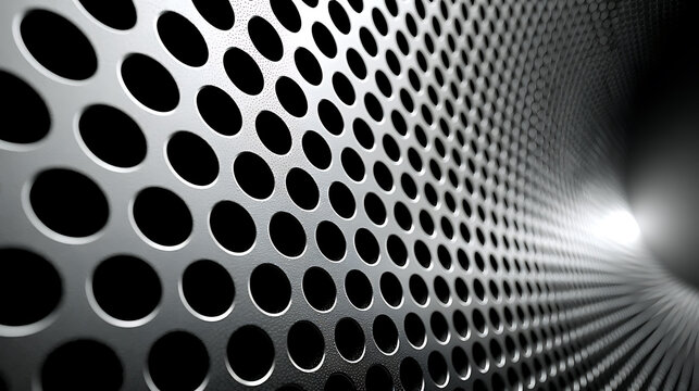 Perforated metal sheet with circular holes extends into a bright gradient